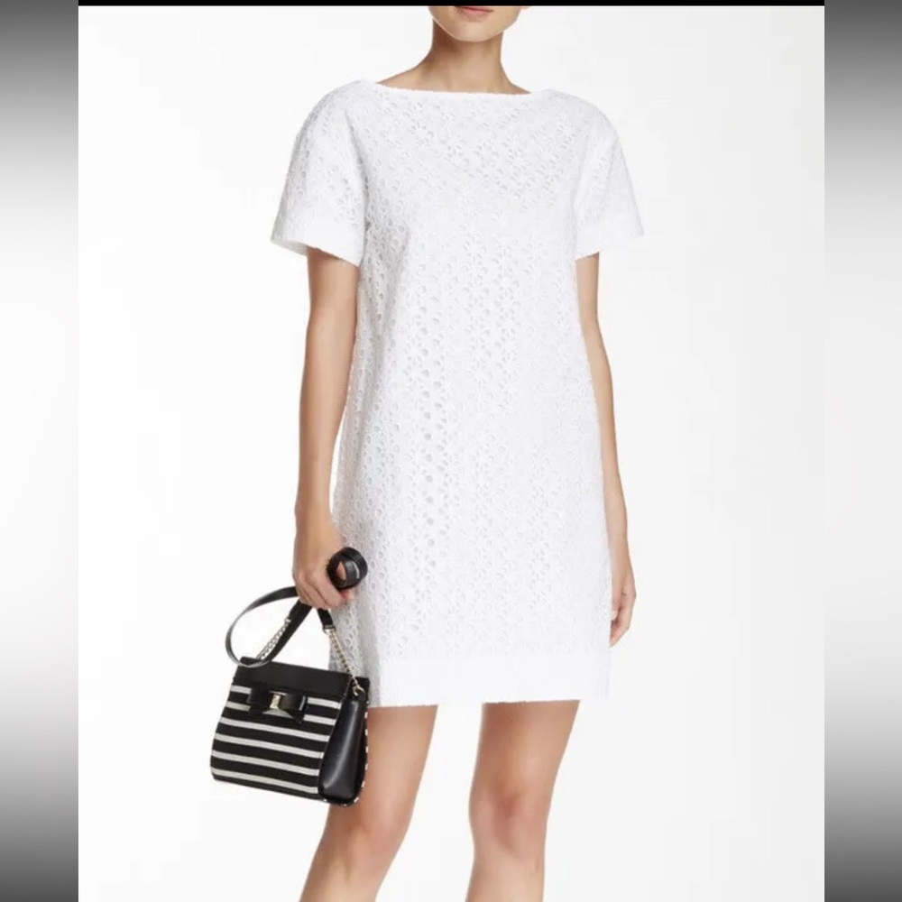 NWOT Kate Spade Eyelet Short Sleeve Shift Dress Havana White